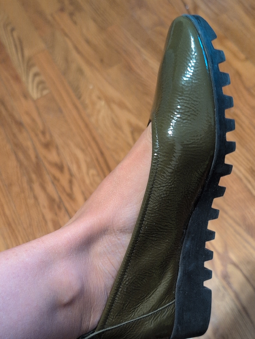 Like New Designer Arche Olive Green Patent Leather Women Wedges 40 fit Us8.5